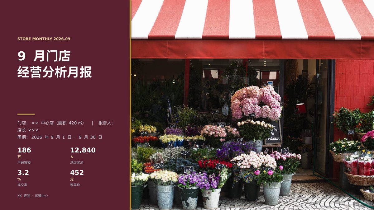 门店经营月报PPT模板封面